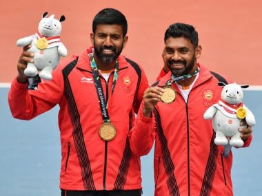 Rohan Bopanna (left) and Divij Sharan won men's doubles gold at the ongoing Asian Games. AFP