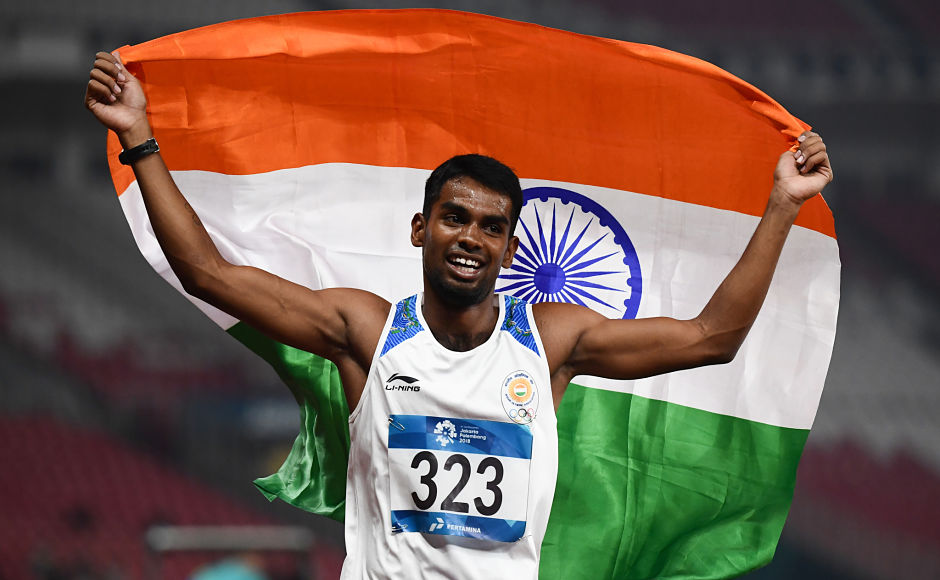 India’s Dharun Ayyasamy clocked 48.96 seconds to shatter his own national record and clinched a silver in men’s 400m hurdles at Asiad. AFP