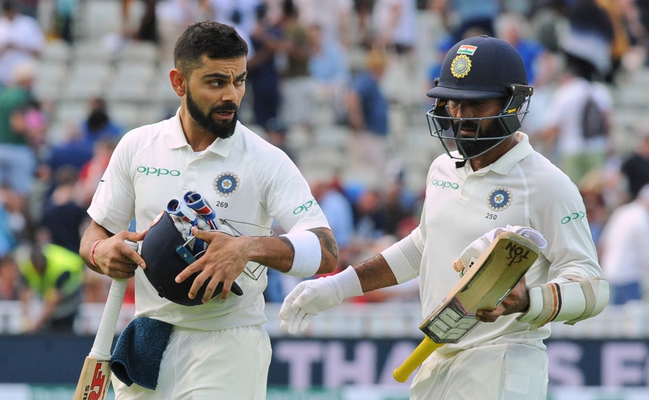 Virat Kohli and Dinesh Karthik ended Day 3 with a comparatively stable partnership, taking India to 110/5. India now have two days and five wickets to chase down England, who have a lead of 83 runs. AP Virat Kohli and Dinesh Karthik ended Day 3 with a comparatively stable partnership, taking India to 110/5. India now have two days and five wickets to chase down England, who have a lead of 83 runs. AP