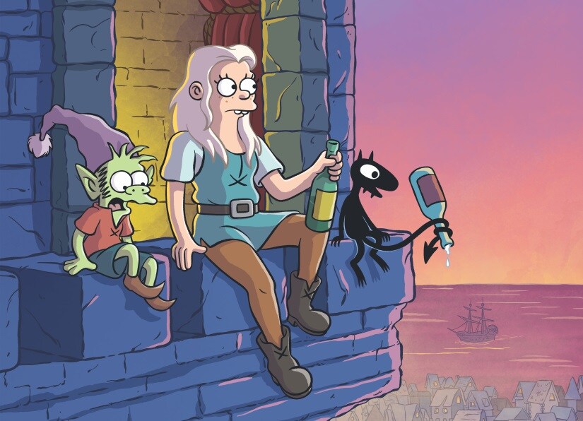 Disenchantmen's three main characters (from L-R): Elfo, Bean and Luci. Netflix