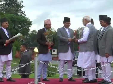 File photo of Prime Minister Narendra Modi with members of Nepal's government. ANI