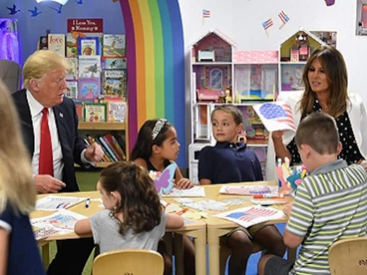 Twitter has a field day as Donald Trump adds wrong colours to American flag during visit to Ohio children's hospital