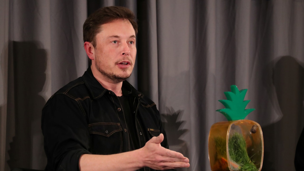 Elon Musk speaks at a community meeting. Image: Reuters