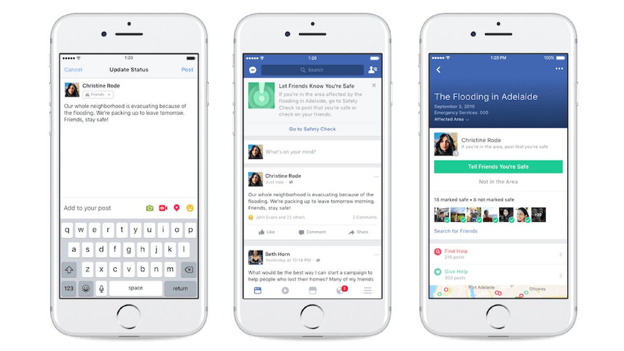 Facebook Safety Check feature. Image: Facebook