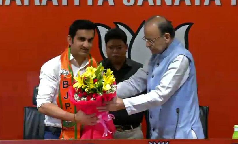 Former India opener Gautam Gambhir joins the Bharatiya Janata Party in the presence of Union Minister Arun Jaitley. Image credit: Twitter/@BJP4India