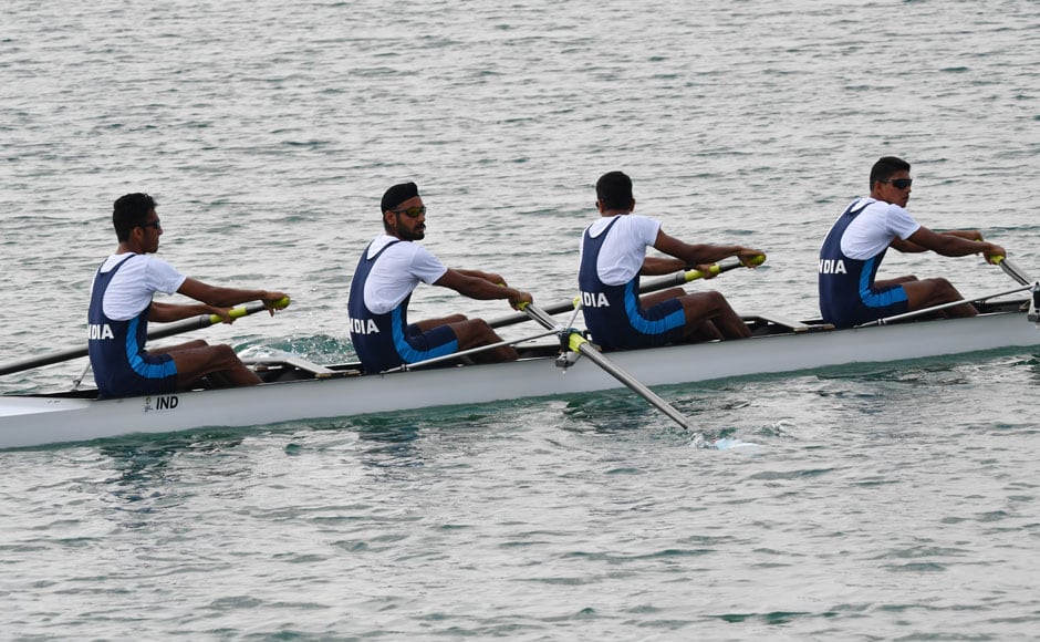 The Indian team, comprising of Sawarn Singh, Dattu Bhokanal, Om Prakash and Sukhmeet Singh won gold in men’s quadruple sculls team event. AFP The Indian team, comprising of Sawarn Singh, Dattu Bhokanal, Om Prakash and Sukhmeet Singh won gold in men’s quadruple sculls team event. AFP