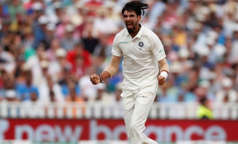 India's Ishant Sharma celebrates after taking the wicket of England's Dawid Malan. Reuters
