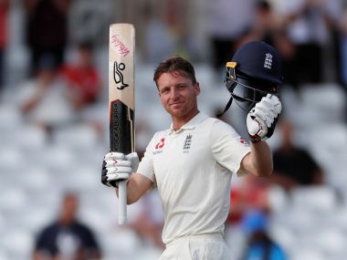 Jos Buttler celebrates his century in Nottingham. Reuters