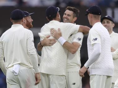 James Anderson and other English fast bowlers ran riot on rain-truncated Day 2 of the Lord’s Test. AP