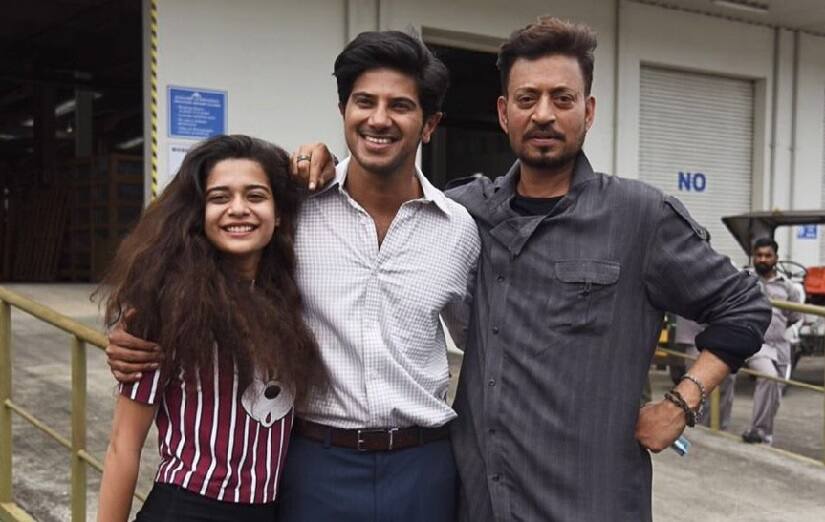 Karwaan stars (from L-R) Mithila Palkar, Dulquer Salmaan and Irrfan Khan. Image via Twitter 