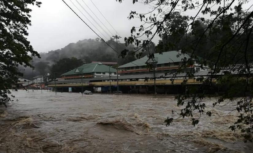 An image from Pampa, the base camp on route to Sabarimala Temple. The river Pampa is now overflowing. Image Courtesy: Navin Nair