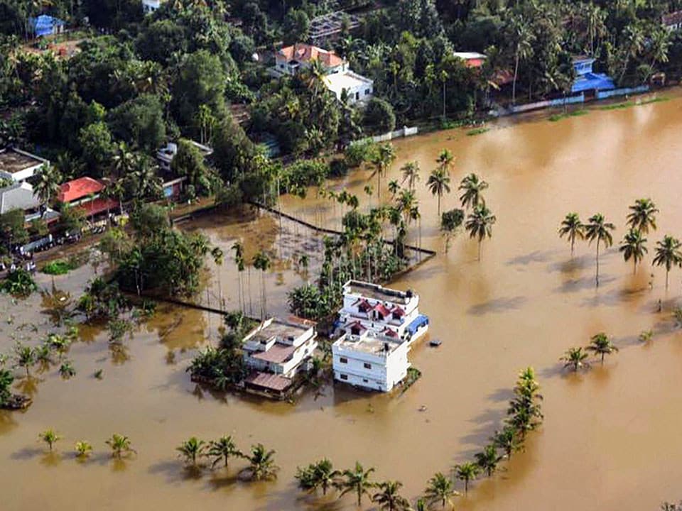 An aerial view of floods in Kerala. Image: PTI 