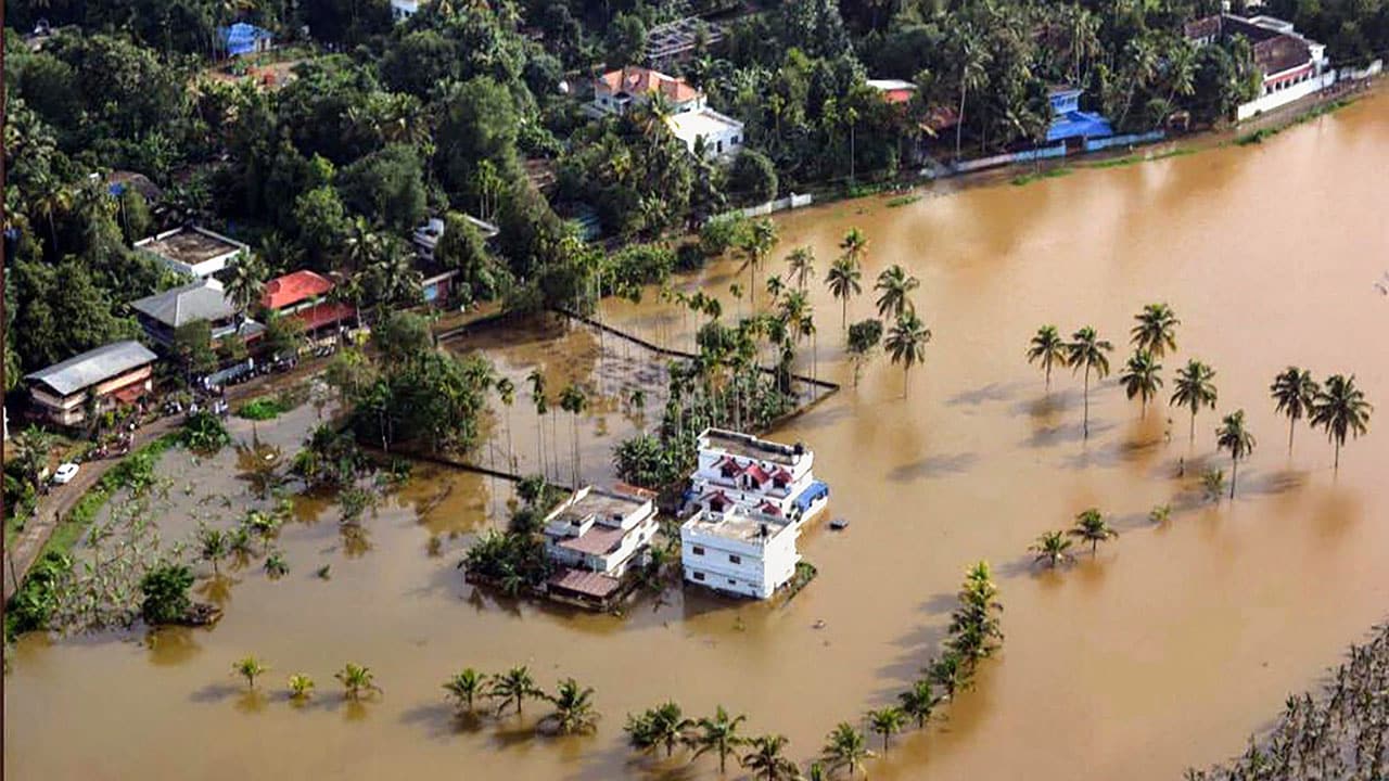 An aeriel view of floods in Kerala. Image: PTI