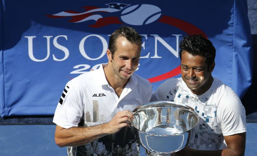 Leander Paes and Radek Stepanek with the US Open men's doubles title in 2013. Reuters