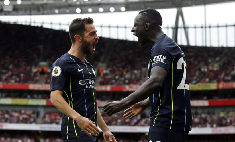 Bernardo Silva (L) and Benjamin Mendy (R) performed well in Manchester City's 2-0 win over Arsenal in the Premier League. AP