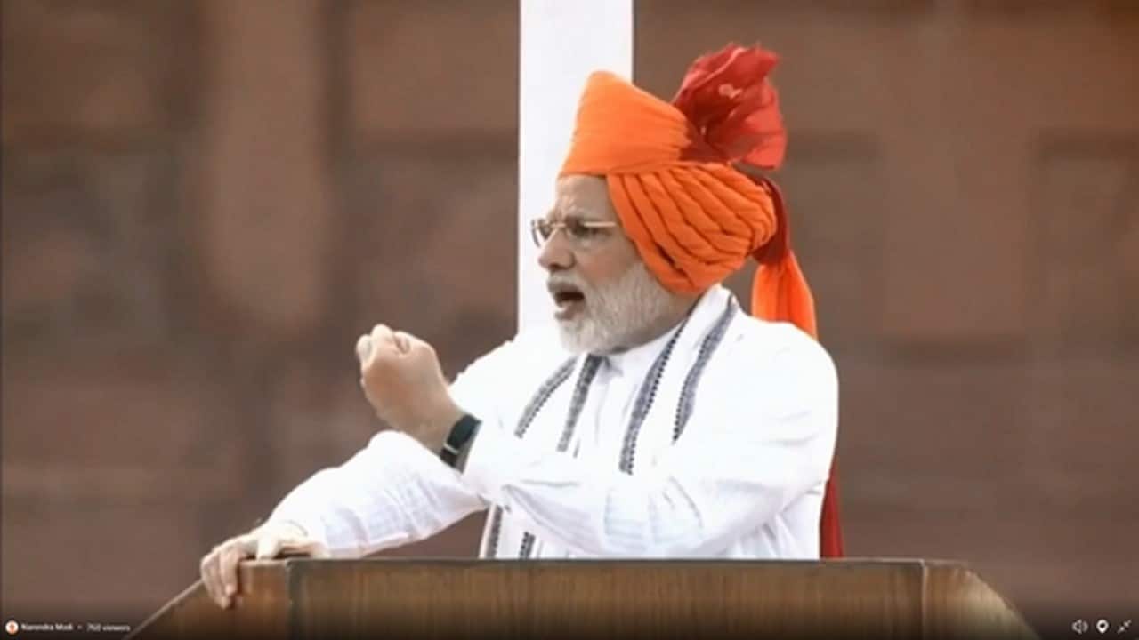 Narendra Modi during the Independence Day speech from Red Fort in New Delhi on Wednesday. PTI