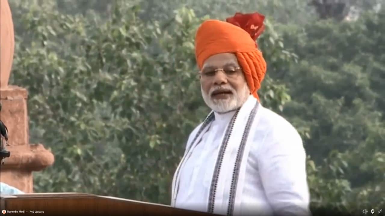 Narendra Modi during the Independence Day speech from Red Fort in New Delhi on Wednesday. PTI