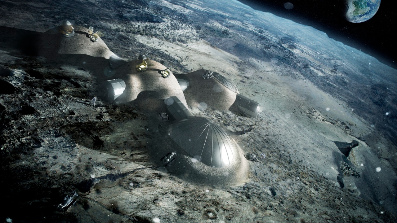 An artistic rendition of a plan led by the ESA for a multi-dome lunar village on the moon. Image courtesy: ESA