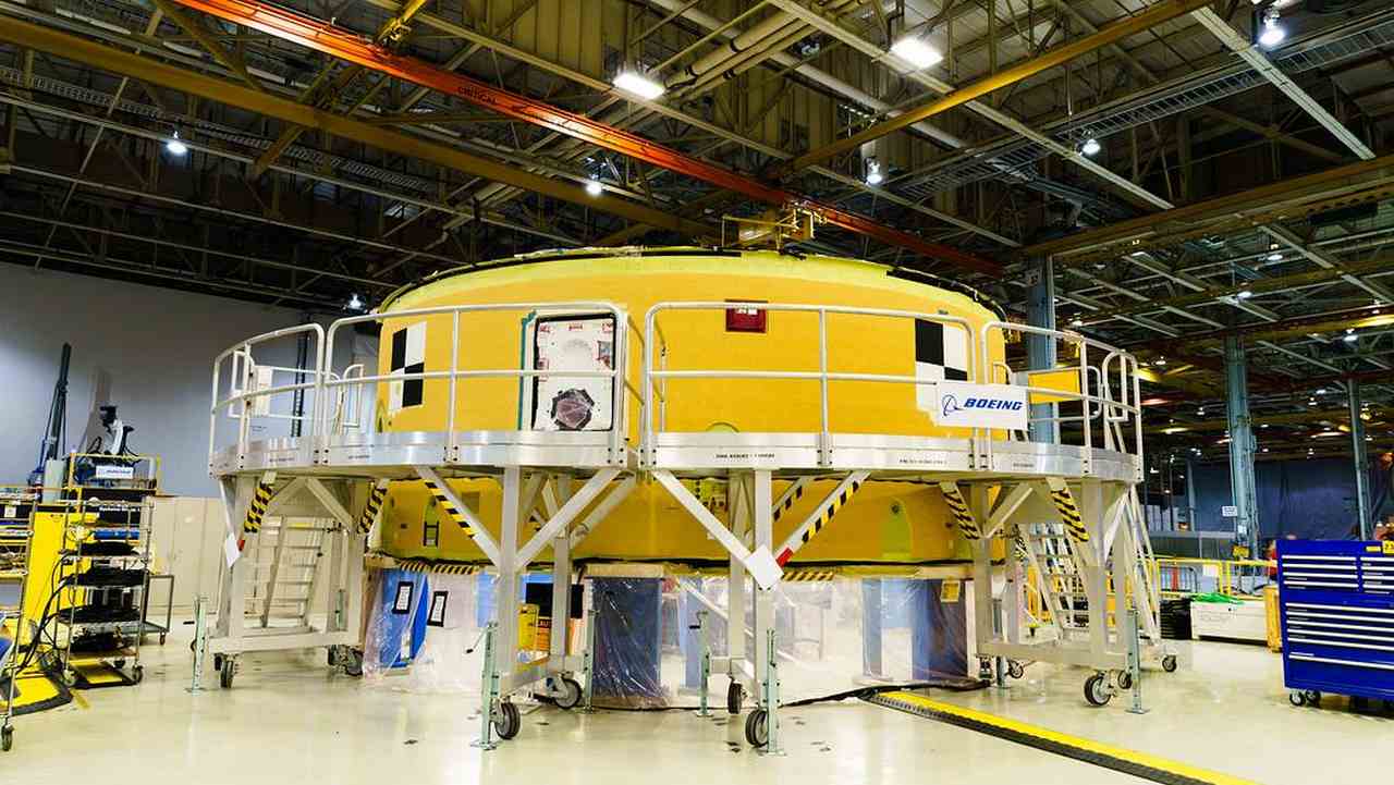 The first major piece of core stage hardware for NASA's Space Launch System rocket has been assembled and is ready to be joined with other hardware for Exploration Mission-1. The forward skirt will connect the upper part of the rocket to the core stage and house many of the flight computers, or avionics. Image: NASA