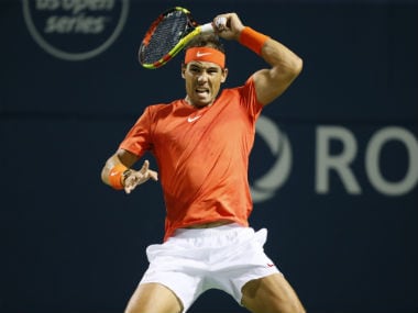 Toronto, Ontario, Canada; Rafael Nadal (ESP) returns a ball to Marin Cilic (not pictured) in the quarter finals at the Rogers Cup. Reuters