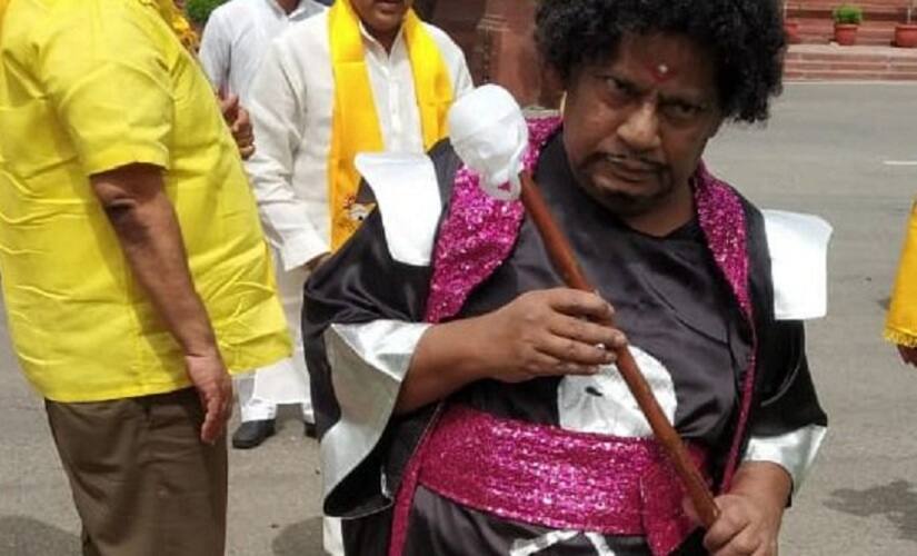 Naramalli Sivaprasad dressed as a dacoit in Parliament. Image courtesy: ANI