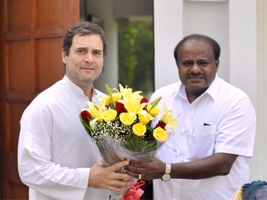 Congress president Rahul Gandhi with Karnataka chief minister HD Kumaraswamy. ANI