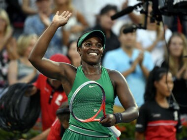 Sloane Stephens of the United States reacts after winning her match against Elina Svitolina of Ukraine (not pictured) in the Rogers Cup tennis tournament. Reuters