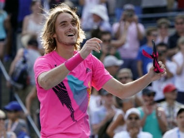 tefanos Tsitsipas (GRE) reacts after defeating Kevin Anderson (not pictured) during the semi finals in the Rogers Cup tennis tournament. Reuters