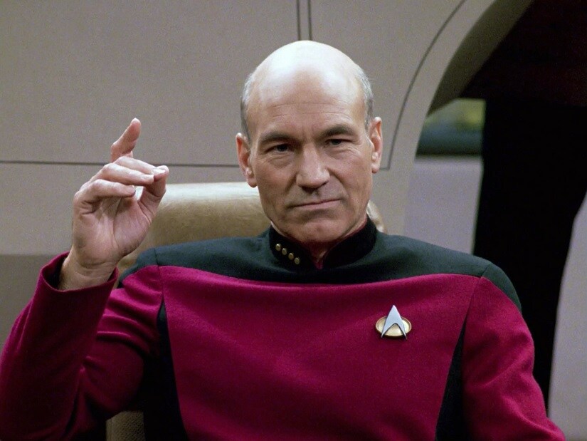 Patrick Stewart as Jean-Luc Picard in Star Trek: Next Generation. Image via YouTube