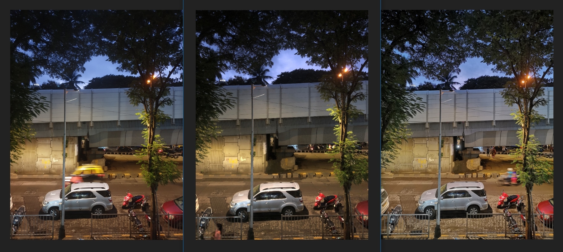 Street lighting conditions was not a problem for all three smartphones. Image: tech2/ Sheldon Pinto.