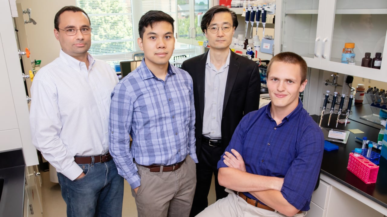 University of Illinois researchers Professor Pablo Perez-Pinera, graduate student Alan Luu, professor Jun Song and graduate student Michael Gapinske,inventors of the CRISPR-SKIP technology