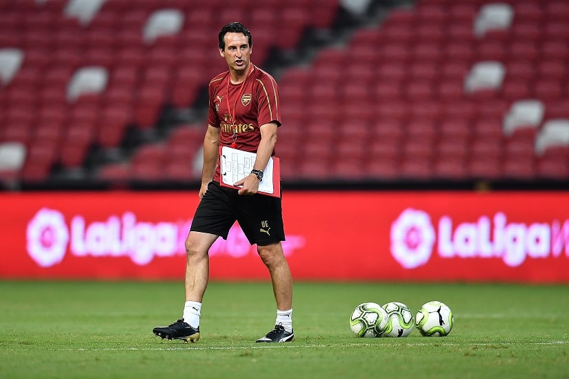 Unai Emery looks on during a training session in Singapore. International Champions Cup/Getty Images