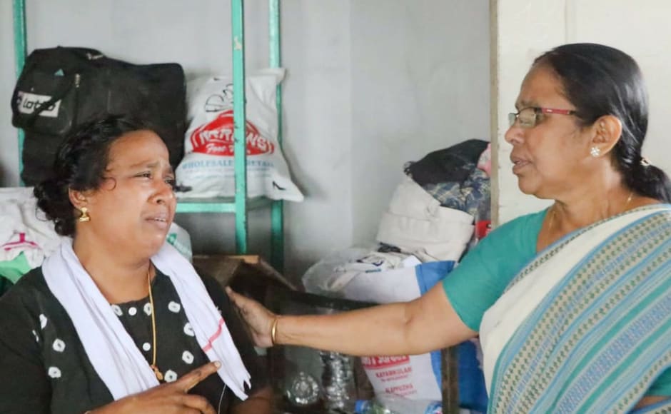 Health Minister KK Shailaja visited a relief camp in Chengannur in Kerala to take stock of the situation. Image courtesy: Naveen Nair Health Minister KK Shailaja visited a relief camp in Chengannur in Kerala to take stock of the situation. Image courtesy: Naveen Nair