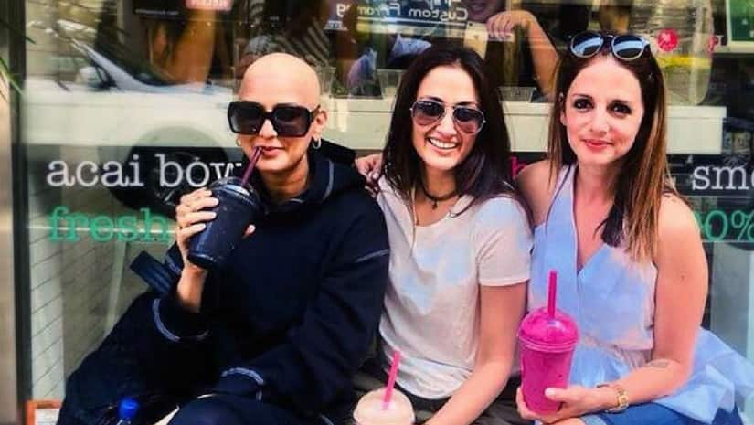 Sonali Bendre (left) with friends Gautam and Khan