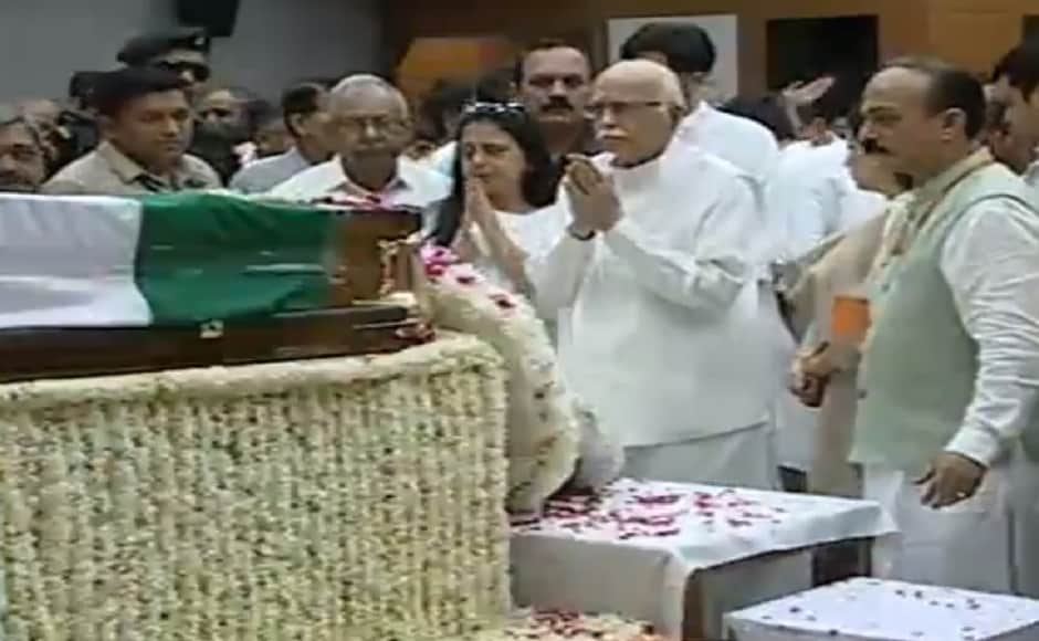 LK Advani was among those who visited Vajpayee on Friday before he would be laid to rest. PTI LK Advani was among those who visited Vajpayee on Friday before he would be laid to rest. PTI