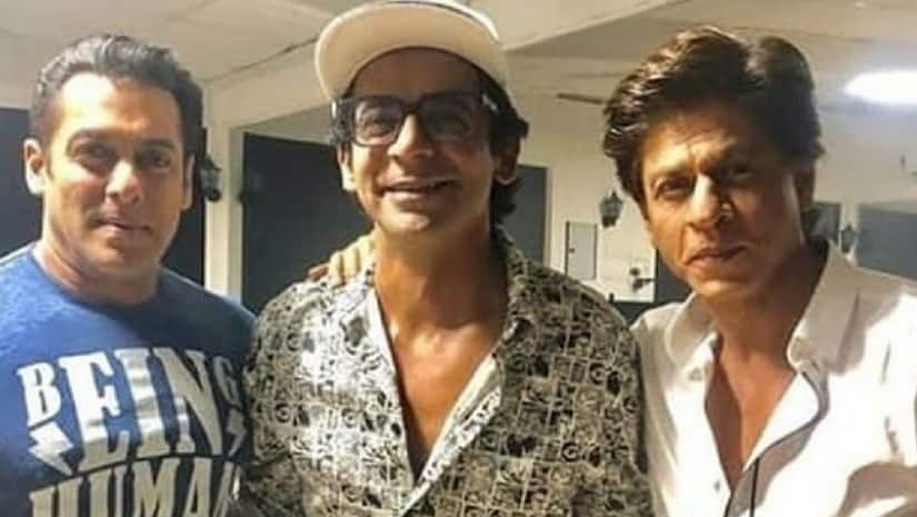 Salman (left) with Sunil Grover (centre) and Shah Rukh (right). Image from Twitter