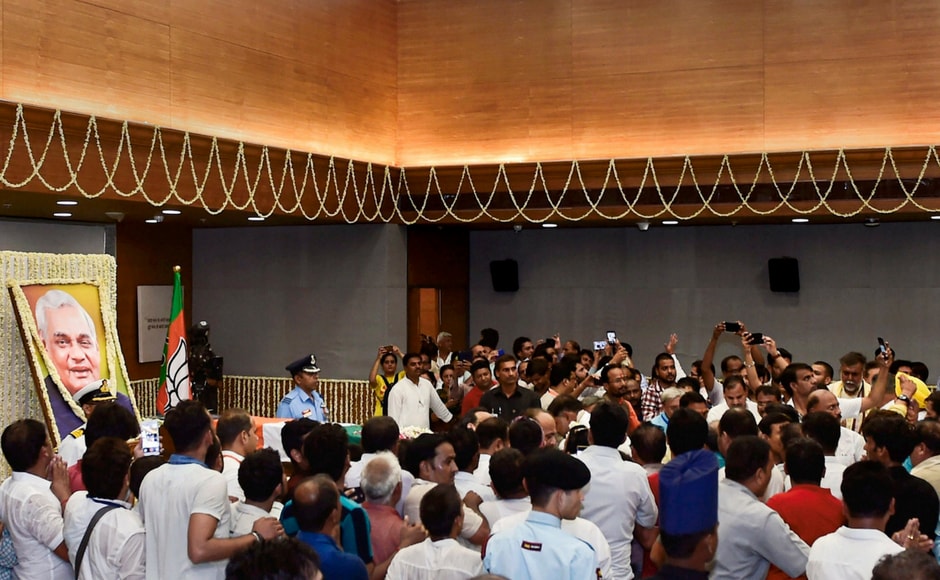 Apart from the leaders, hundreds of civilians also came to pay their last respects to Vajpayee. PTI Apart from the leaders, hundreds of civilians also came to pay their last respects to Vajpayee. PTI