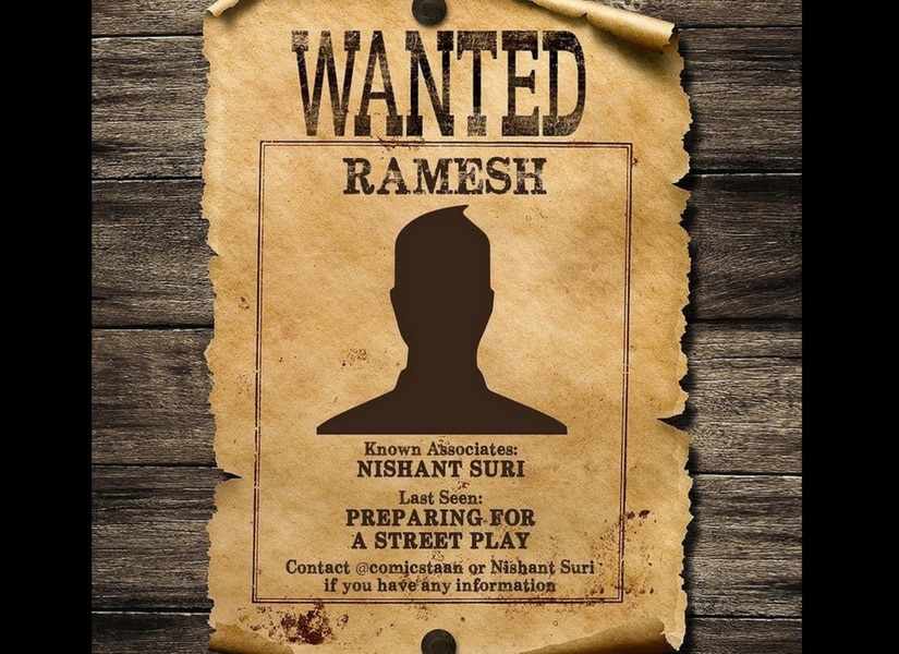 Comicstaan team comes up with a flyer urging audiences to find Ramesh, the imaginary character created by Nishant for his performence on alternate comedy. Image from Twitter/@Comicstaan
