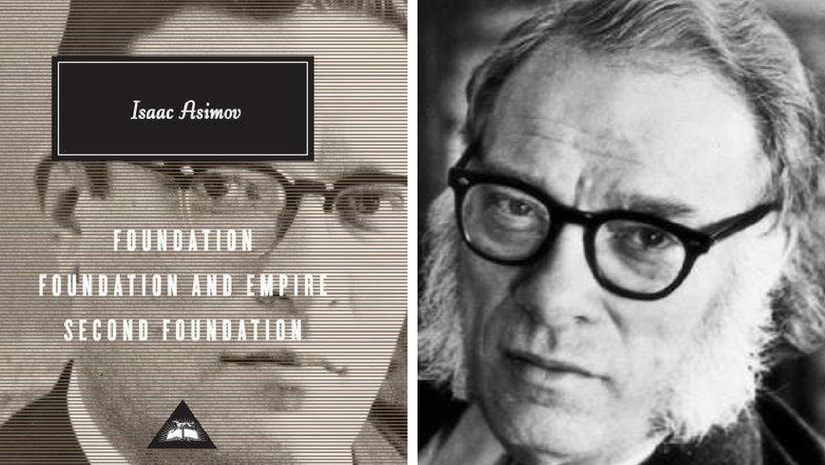 The novel Foundation (left) and Issac Isamov (right). Images from Facebook