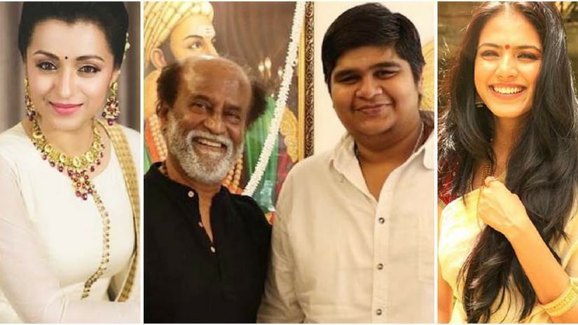 From left, trisha, Rajinikanth,