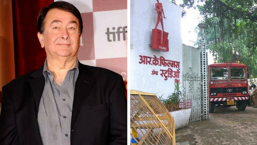 Randhir Kapoor (left) and the entrance of RK Studios (right). Images from Facebook