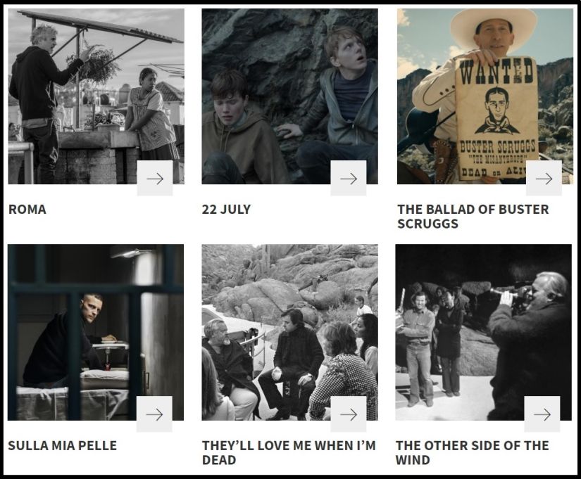 The six Netflix films releasing at Venice Film Festival this year. Image courtesy: La Biennale