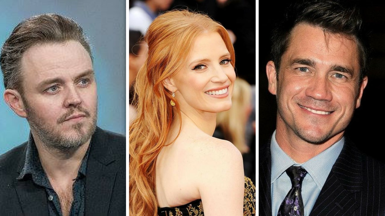 Matthew (left, Jessica Chastain (centre) and Tate Taylor. Facebook/@Arts-Twist, OfficialMocine, EyeToffee