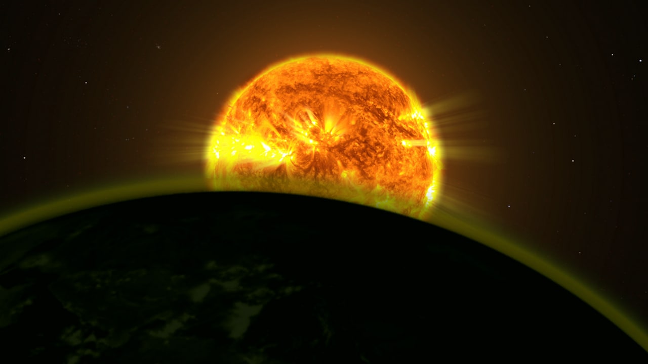 Artist's illustration of the signatures of water in exoplanet atmospheres by Hubble. Image: NASA
