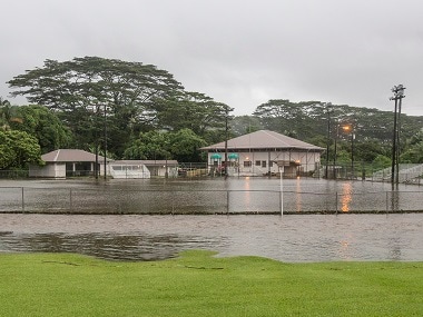 Park fields flooded from heavy rains in Hawaii. AP
