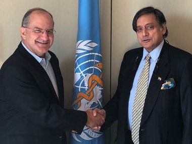 Tharoor met UN officials in Geneva. Image courtesy: Twitter/@ShashiTharoor 