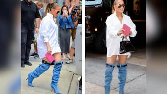Jennifer Lopez walks around New York City in Versace denim boots; look trends on Twitter