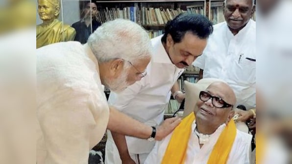 Narendra Modi visits Rajaji Hall to pay respects to Karunanidhi, comforts MK Stalin and other family members