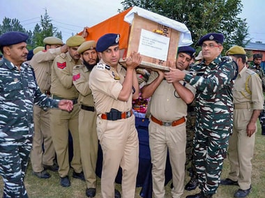 Inspector General of Police (Kashmir) SP Pani at funeral of policeman Yaqoob Shah, who was gunned down in Pulwama. PTI