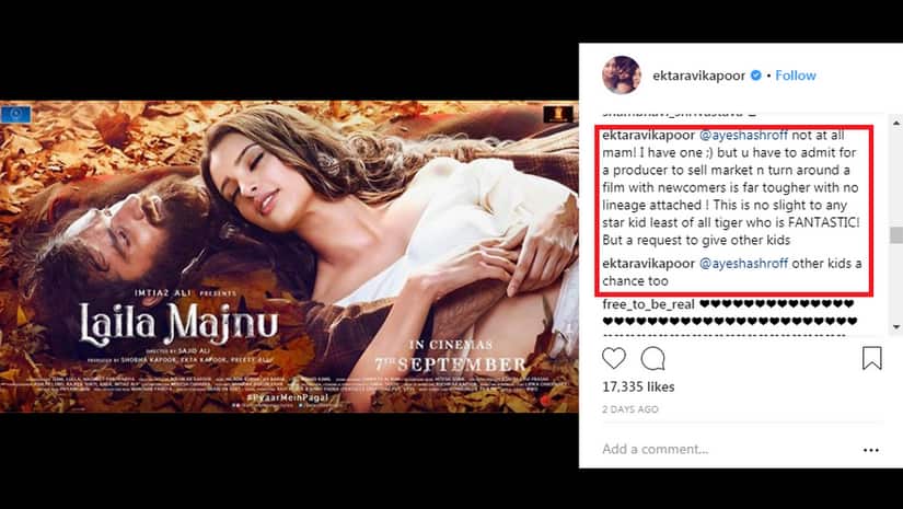 Screenshot of Ayesha Shroff’s reply. Image from Instagram/@ektaravikapoor